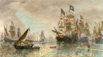 スペイン北西部フェロル港を出港する無敵艦隊