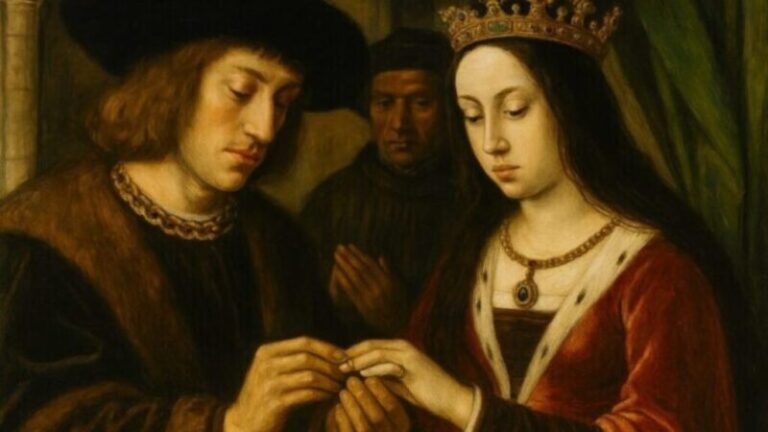 マクシミリアン1世とマリアの結婚 ©Habsburg-Hyakka (Dynasty) .com / AI generated image)