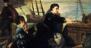ロバート・ハードマンによる《La despedida de María, reina de Escocia, en Francia》(1867年)、フランスを去るメアリー・ステュアートを描いた作品。