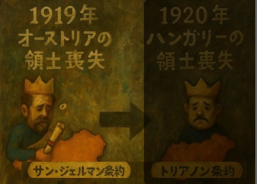 Illustration of the Treaty of Saint-Germain and the Treaty of Trianonサンジェルマン条約とトリアノン条約の図解